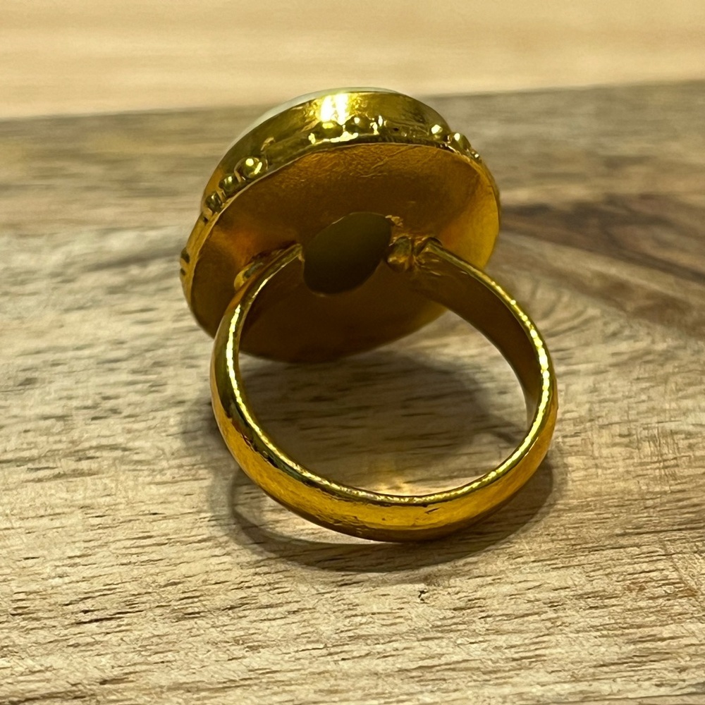GOLD PLATED SERPENTINE GEMSTONE RING SIZE 7 - Picture 5 of 8
